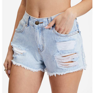 Billabong Denim Shorts 30 Blue High Rise Drift Away Jean Cutoff Distressed